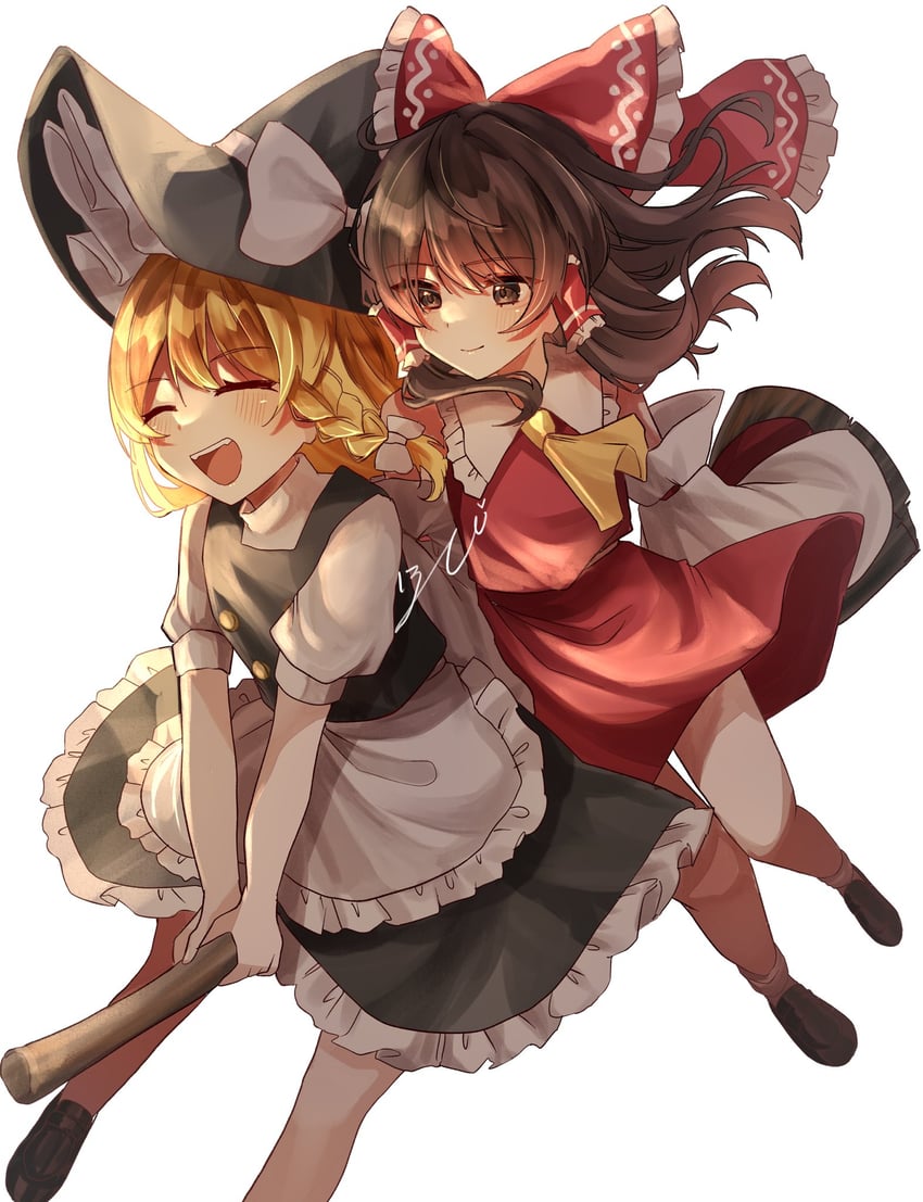 hakurei reimu and kirisame marisa (touhou) drawn by izumi_no_yasushi_aya