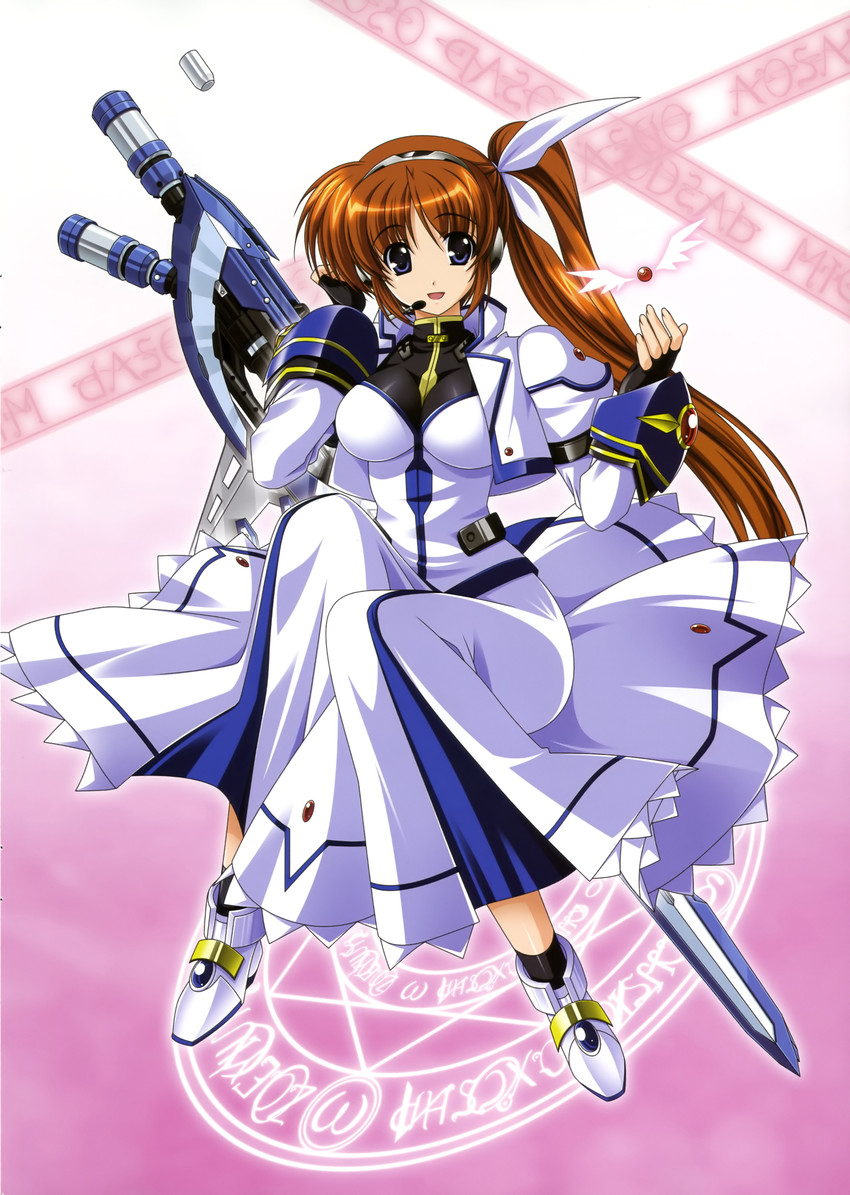 takamachi nanoha, raising heart, and strike cannon (lyrical nanoha and 1 more) drawn by higa_yukari