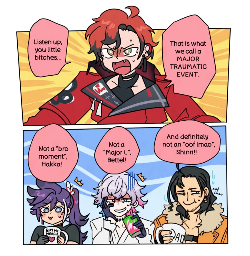 gavis bettel, machina x flayon, banzoin hakka, and josuiji shinri (holostars and 1 more) drawn by ministarfruit