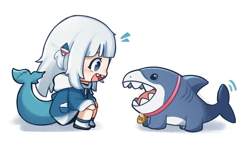 gawr gura and jeff the land shark (hololive and 3 more) drawn by moon_ldl