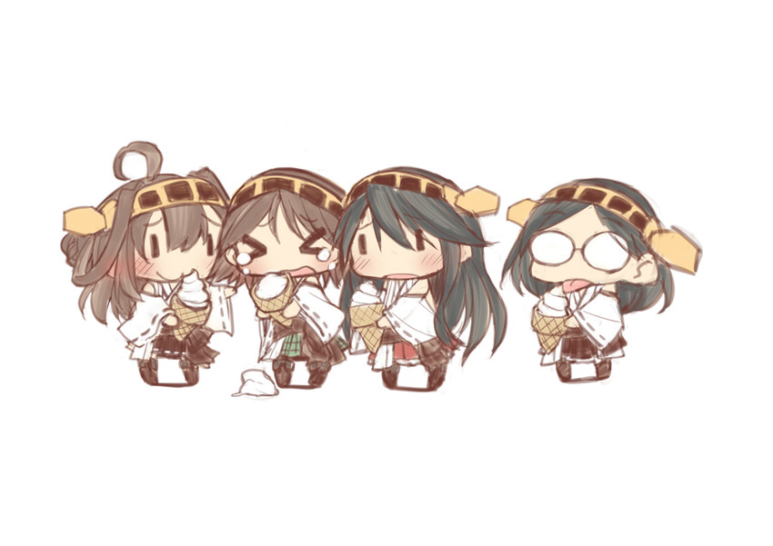 kongou, haruna, hiei, and kirishima (kantai collection) drawn by fallen_(jkjoke) and tanaka_ahiru