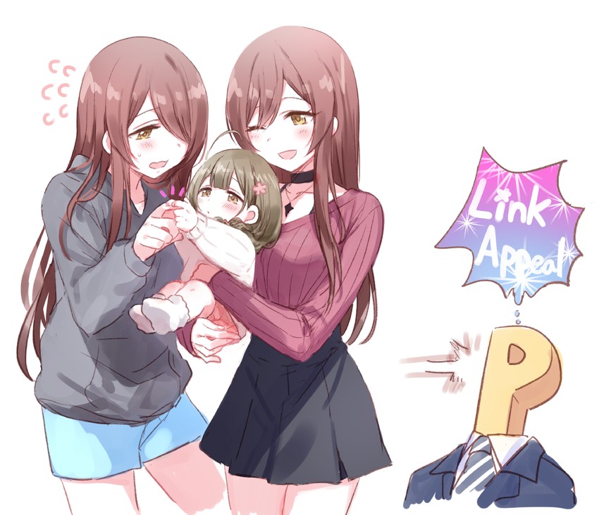 producer, p-head producer, osaki amana, kuwayama chiyuki, and osaki tenka (idolmaster and 1 more) drawn by romi_(346_ura)