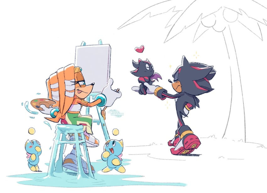 shadow the hedgehog, neutral chao, dark chao, tikal the echidna, and shadow chao (sonic and 2 more) drawn by galaxylover06