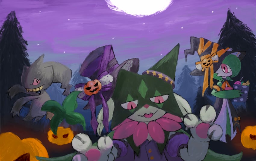 gardevoir, meowscarada, and banette (pokemon and 1 more) drawn by panha