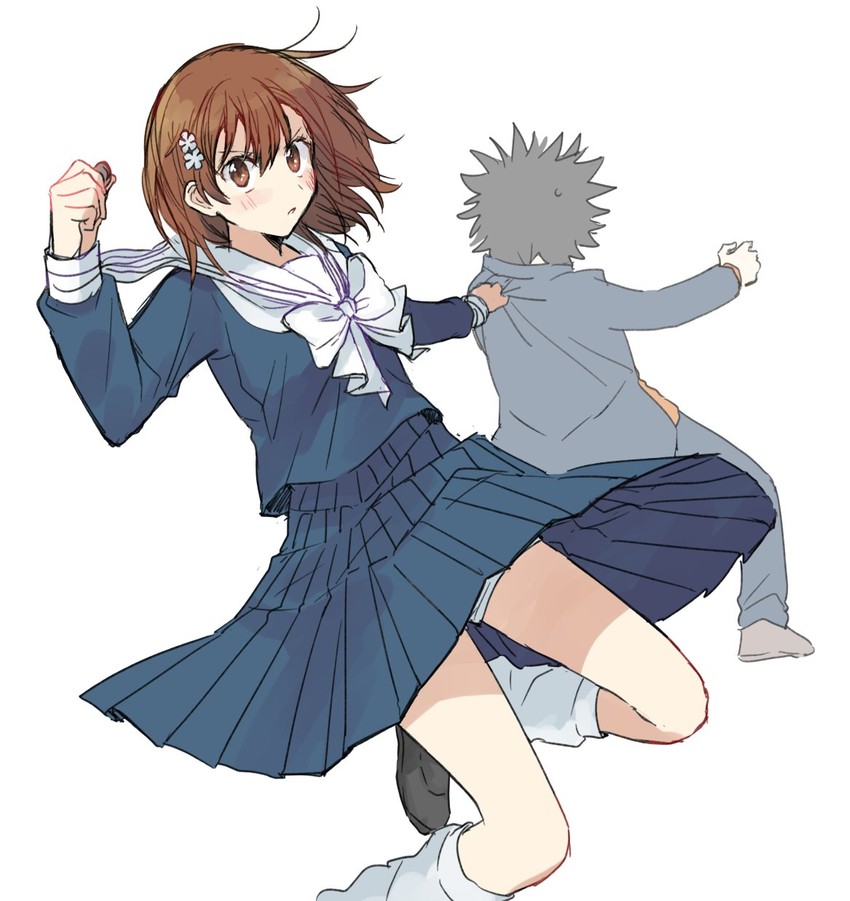 misaka mikoto and kamijou touma (toaru majutsu no index and 1 more) drawn by iwashi_(msr_rgb)