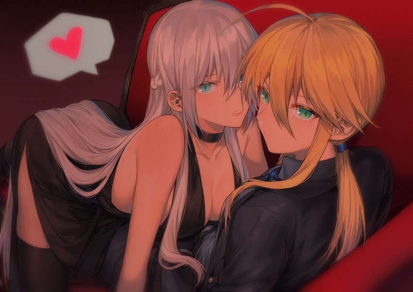 artoria pendragon and morgan le fay (fate and 2 more) drawn by yorukun