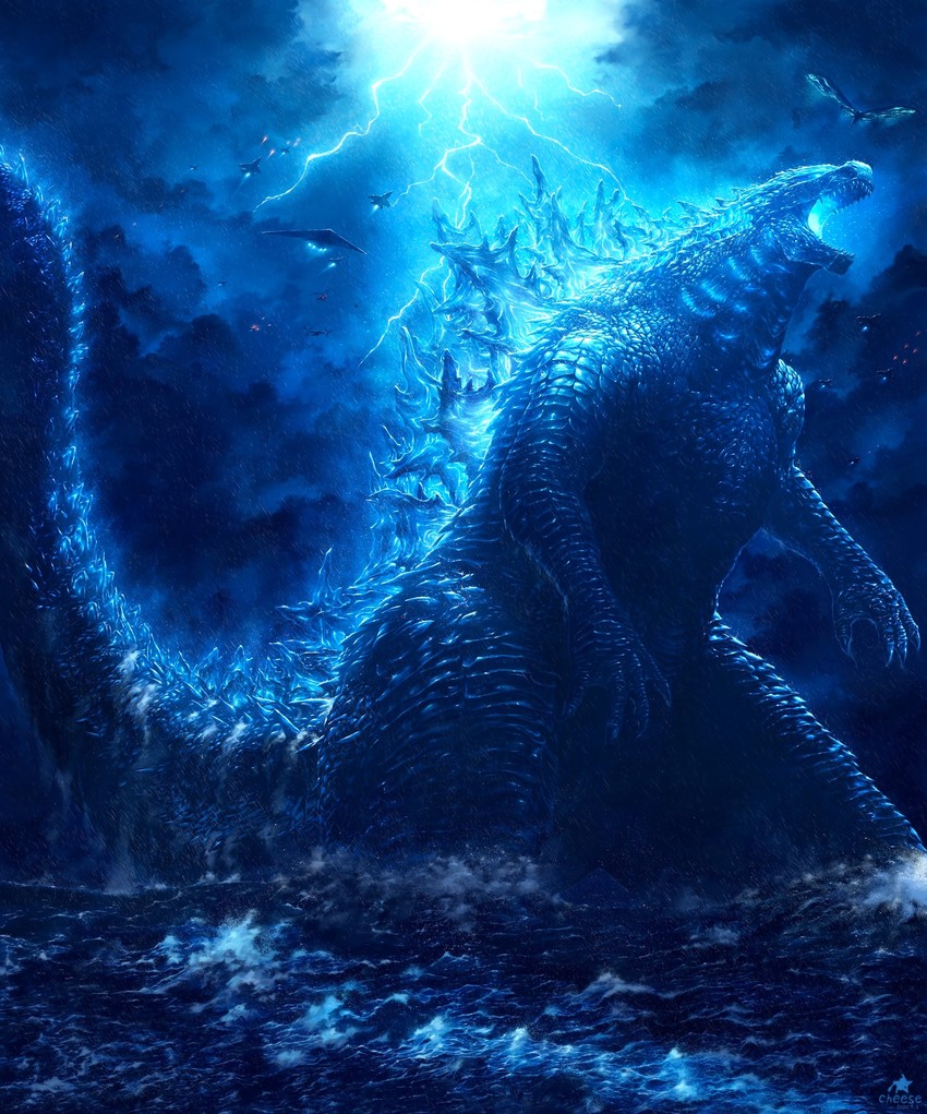 godzilla and mothra (godzilla and 2 more) drawn by hoshichizu