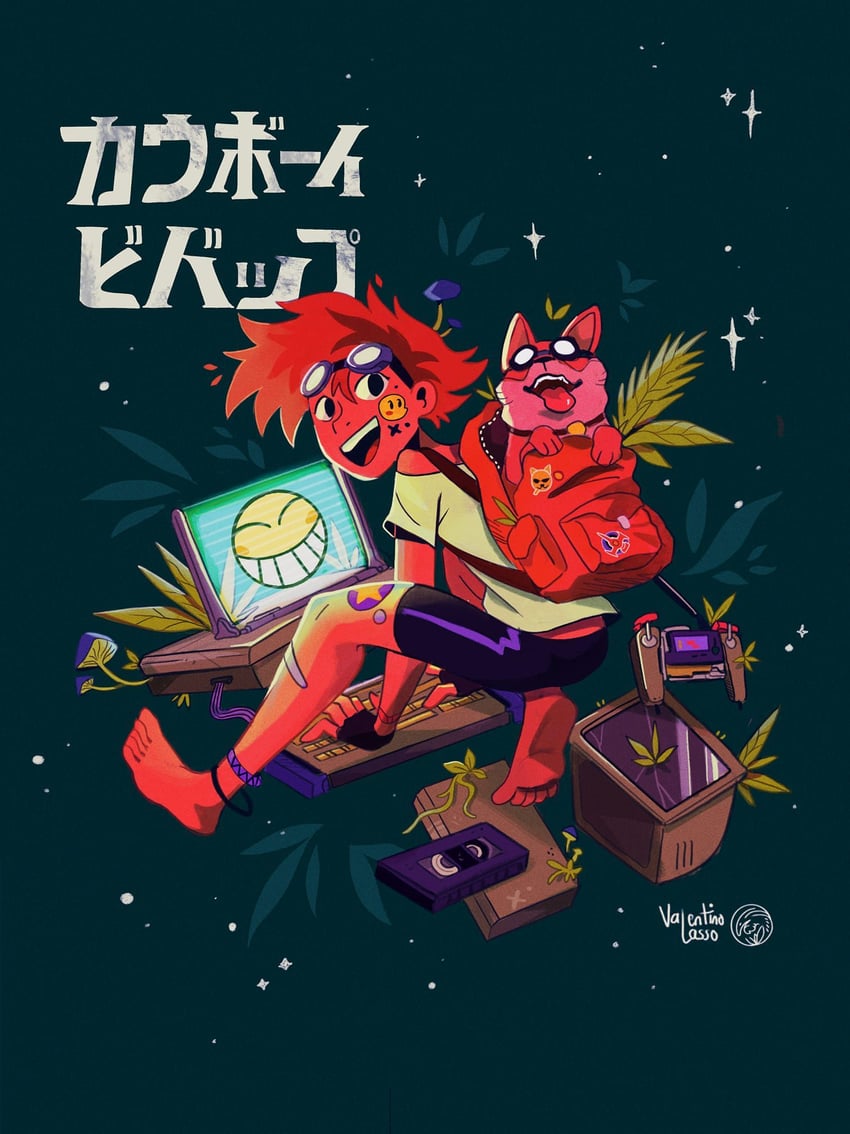 edward wong hau pepelu tivrusky iv and ein (cowboy bebop) drawn by valentino_lasso