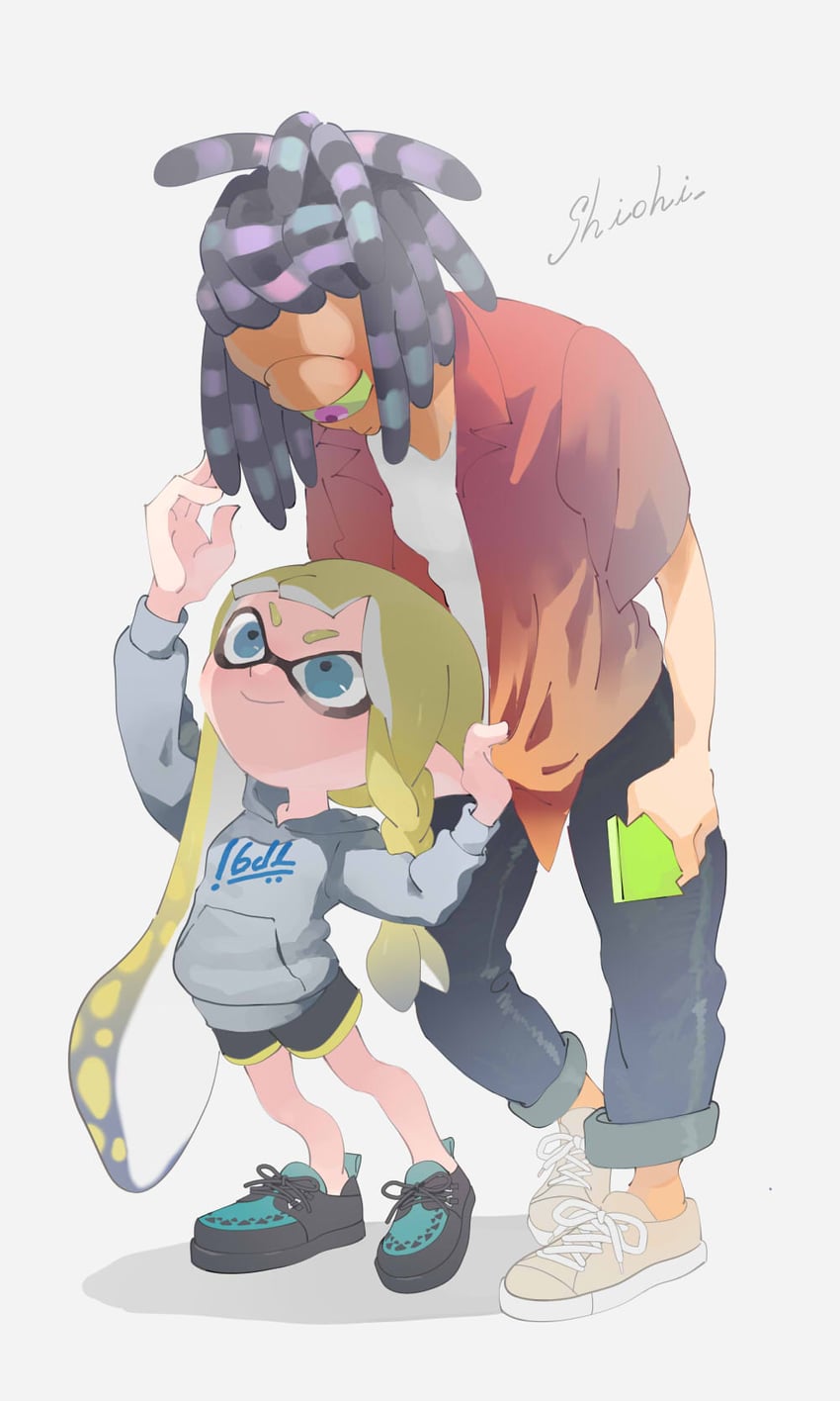 inkling player character, inkling girl, and murch (splatoon and 1 more) drawn by shiohi