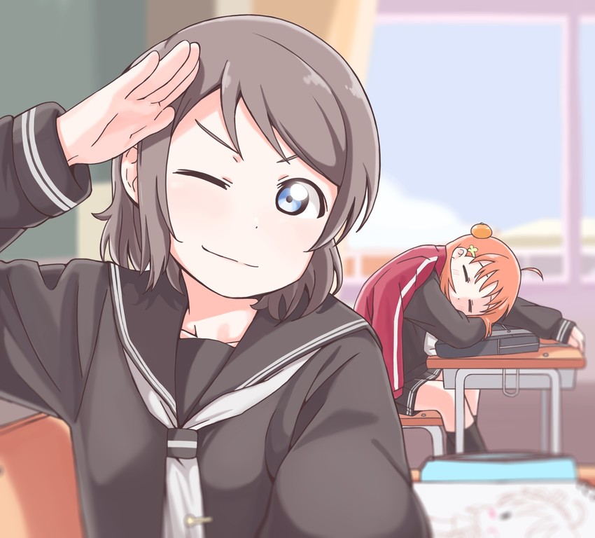 watanabe you and takami chika (love live! and 1 more) drawn by gamjolno