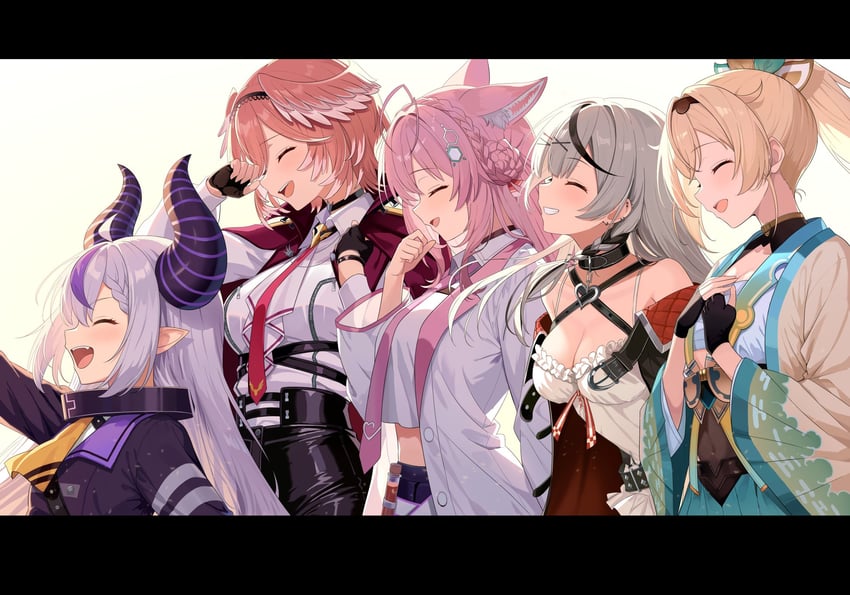 sakamata chloe, la+ darknesss, hakui koyori, kazama iroha, and takane lui (hololive) drawn by adju_ster