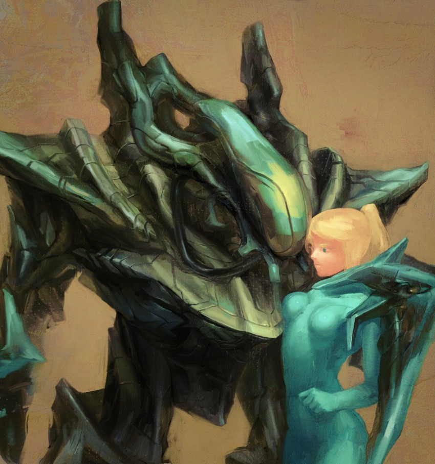 samus aran and rundas (metroid and 1 more) drawn by sage_(mami1210)