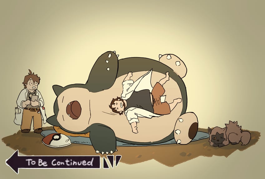 snorlax, poochyena, professor neroli, and professor birch (pokemon and 2 more) drawn by takichizento