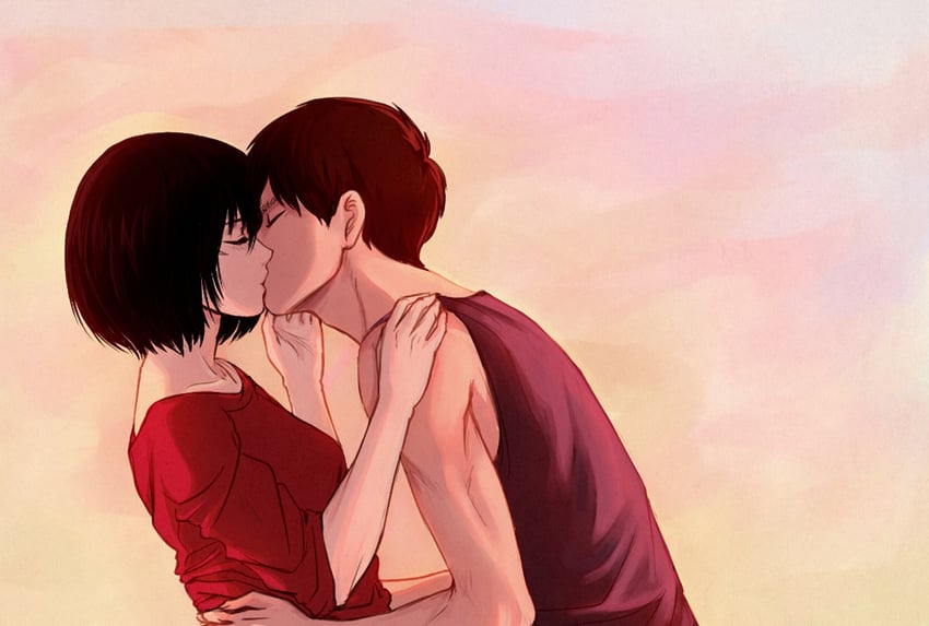 mikasa ackerman and eren yeager (shingeki no kyojin) drawn by daydream24-7