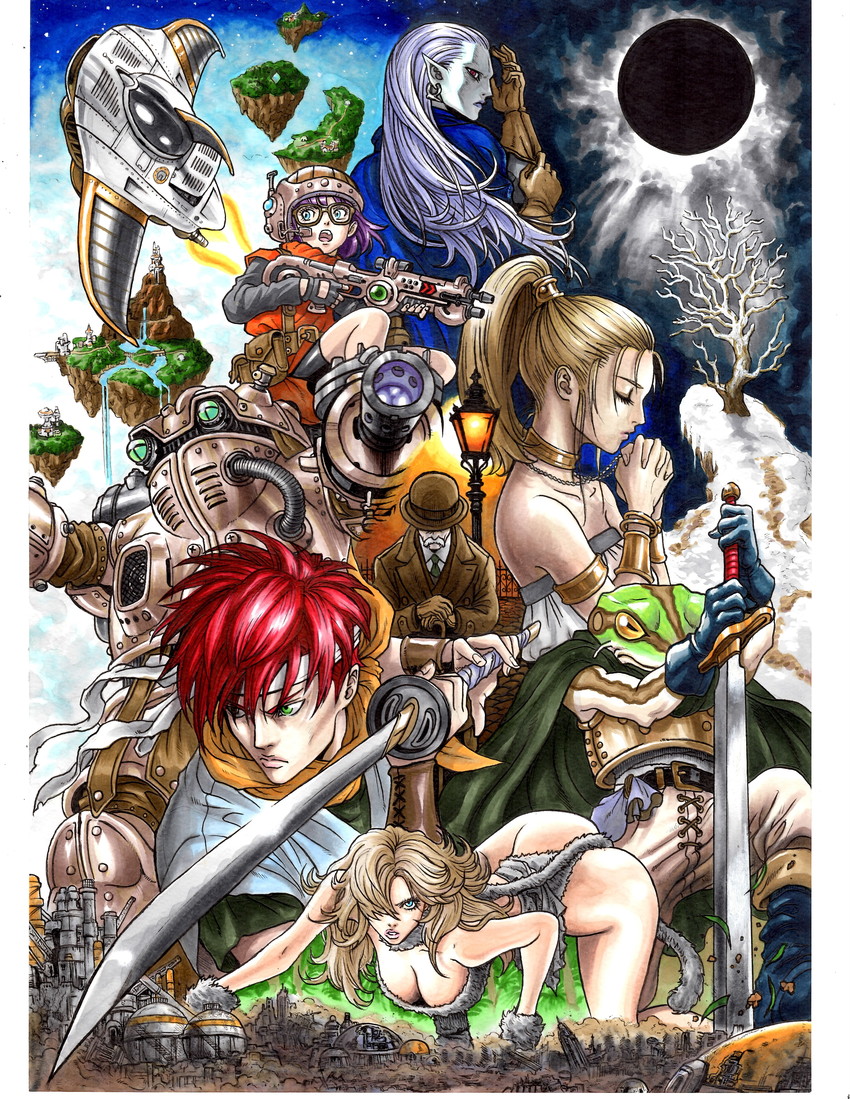 lucca ashtear, crono, marle, ayla, frog, and 4 more (chrono trigger) drawn by takumi_(marlboro)