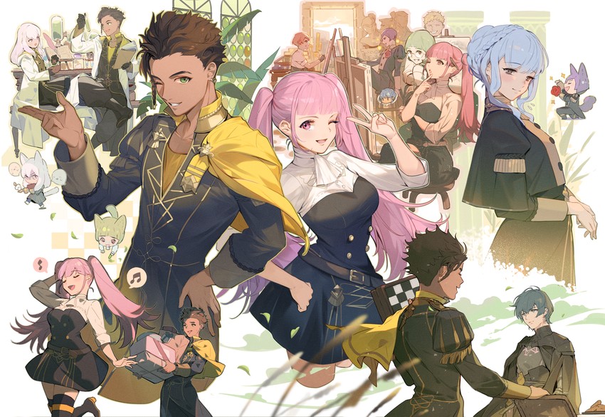 hilda valentine goneril, male byleth, lysithea von ordelia, marianne von edmund, claude von riegan, and 4 more (fire emblem and 1 more) drawn by lirica