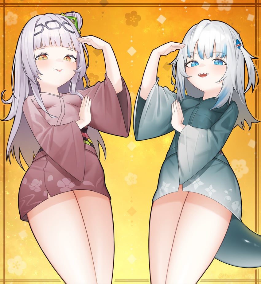 gawr gura and murasaki shion (hololive and 3 more) drawn by tungsten_(kwfr4544)