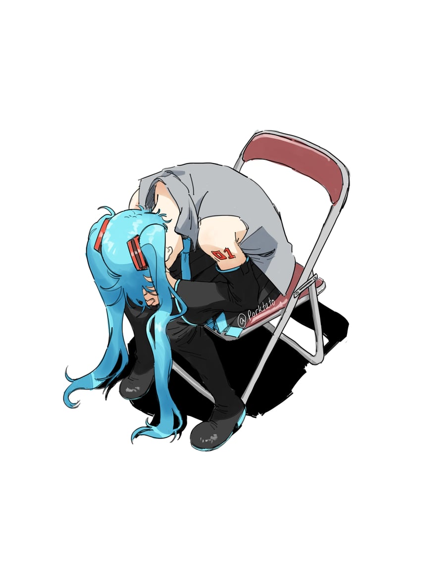 hatsune miku (vocaloid and 1 more) drawn by porktato