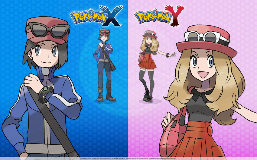 serena and calem (pokemon and 1 more) drawn by sugimori_ken