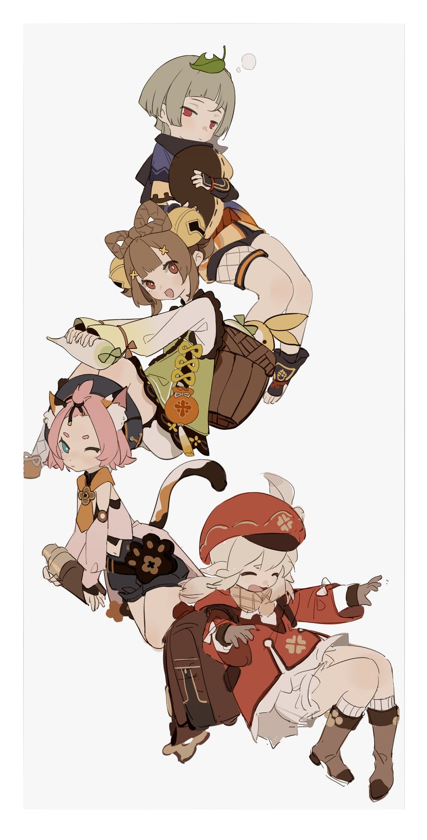 klee, diona, sayu, and yaoyao (genshin impact) drawn by nzdd000
