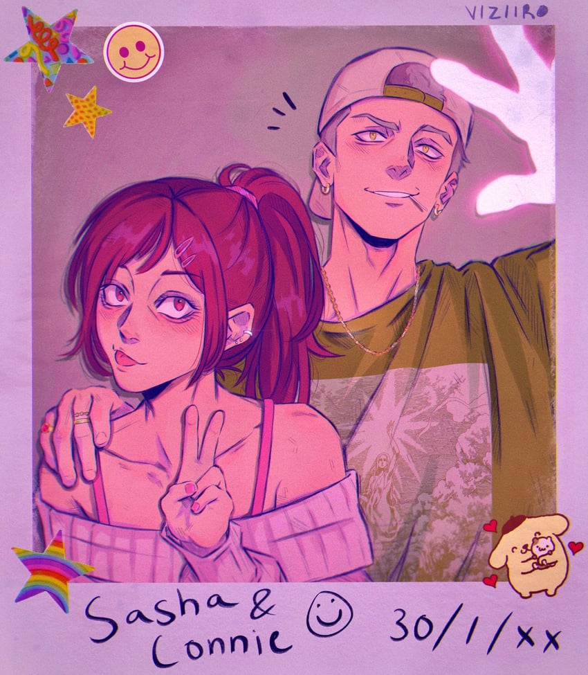 sasha blouse, pompompurin, connie springer, and muffin (shingeki no kyojin and 1 more) drawn by viziiro