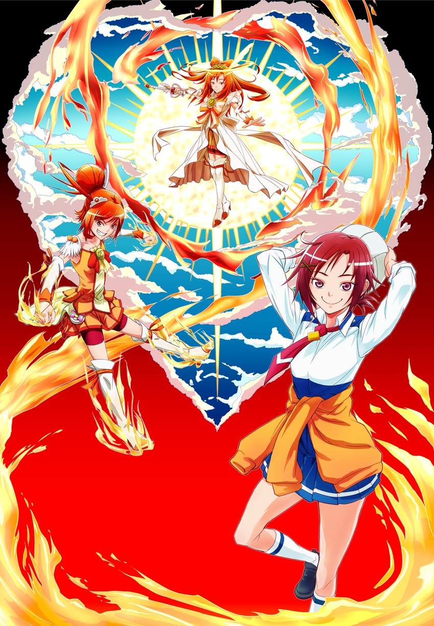 hino akane and cure sunny (precure and 1 more) drawn by uganda_(ugandam_00)