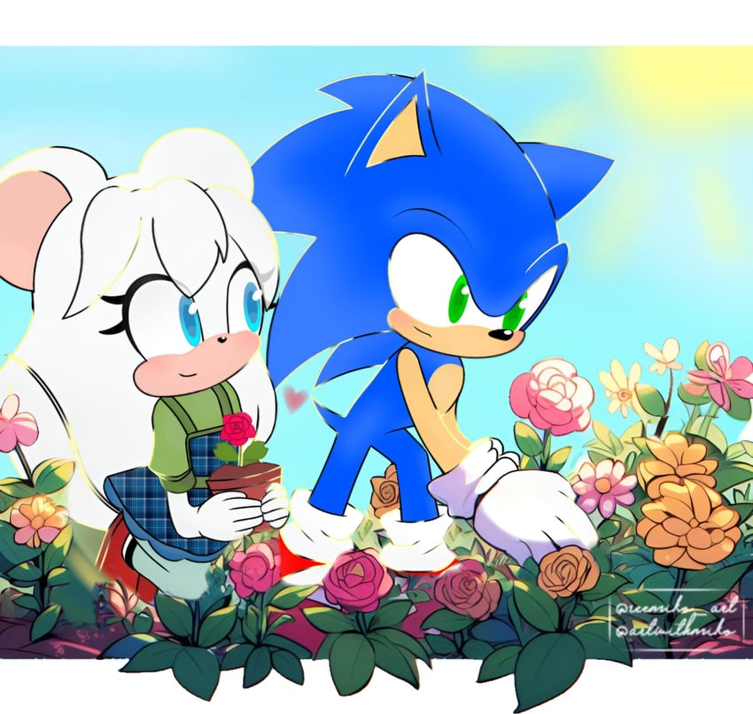 sonic the hedgehog and chloe the mouse (original and 1 more) drawn by artwithmiko