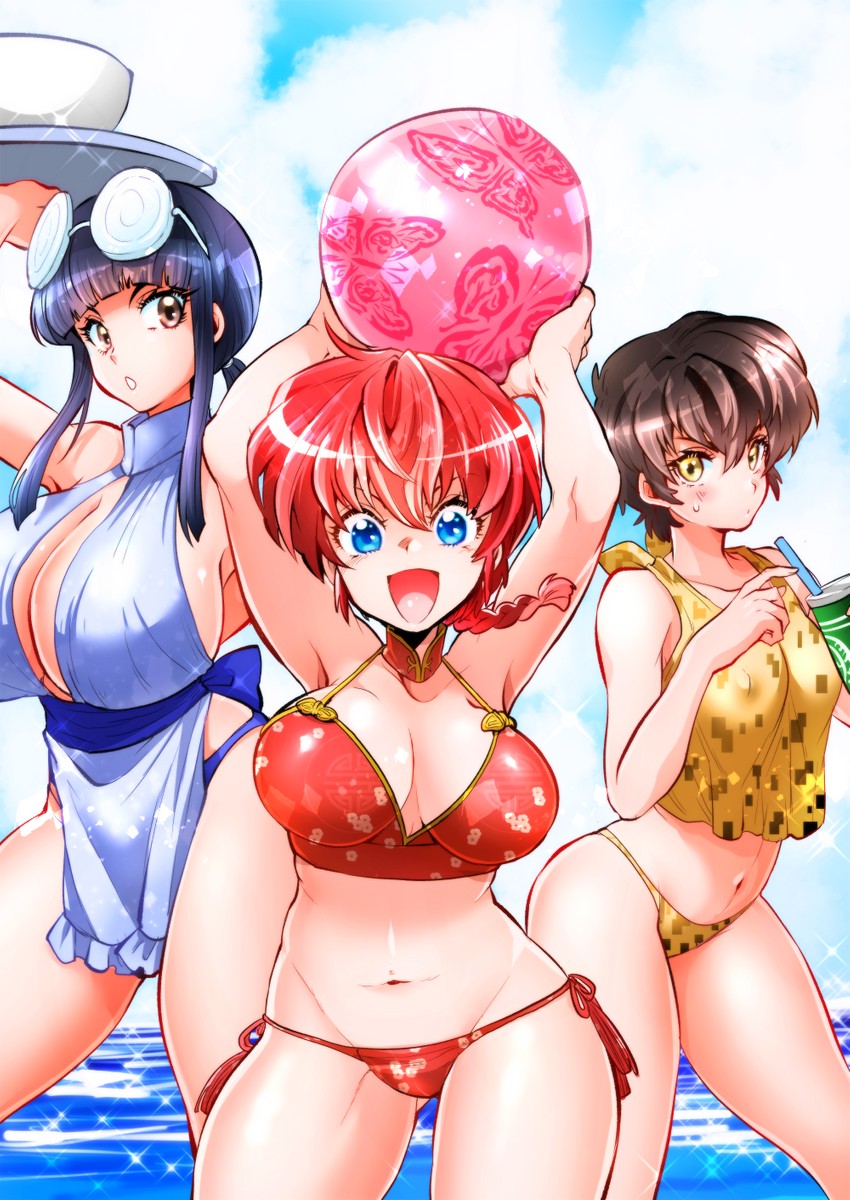 ranma-chan, hibiki ryouga, and mousse (ranma 1/2) drawn by marimo_(yousei_ranbu)