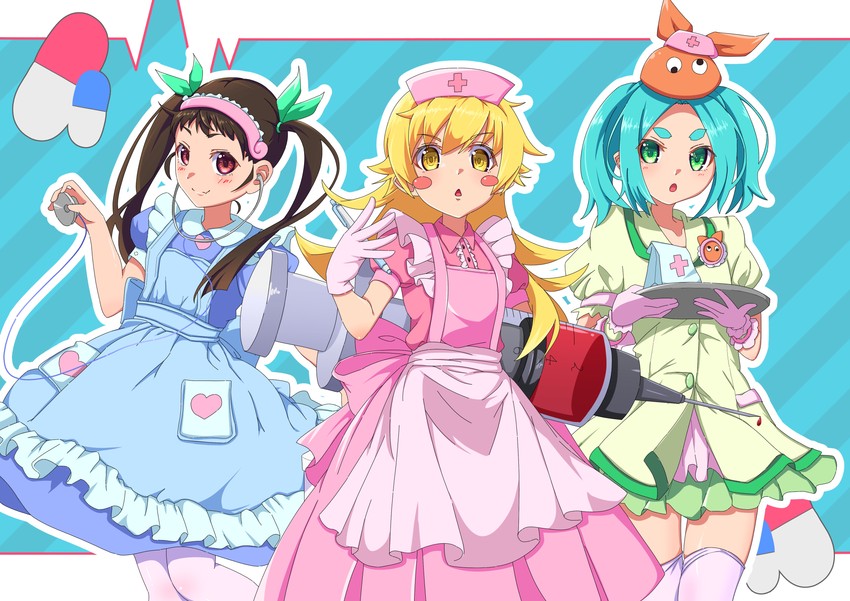 oshino shinobu, hachikuji mayoi, and ononoki yotsugi (monogatari and 1 more) drawn by drawdream1025