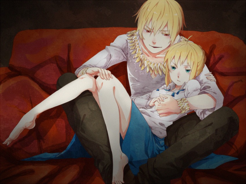 artoria pendragon, saber, and gilgamesh (fate and 2 more) drawn by pietani397