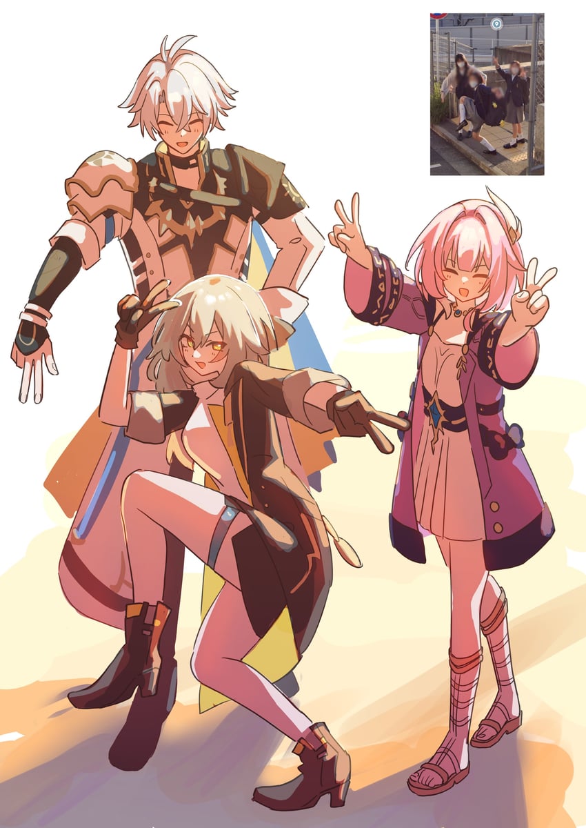 trailblazer, stelle, phainon, and cyrene (honkai and 1 more) drawn by neneneneko