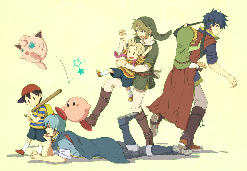 link, kirby, ike, jigglypuff, toon link, and 3 more (pokemon and 11 more) drawn by nikayu