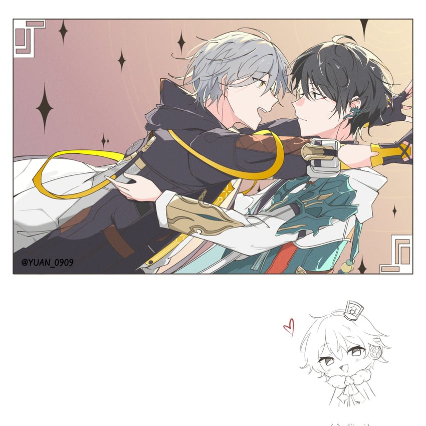 trailblazer, caelus, and dan heng (honkai and 1 more) drawn by yuan_0909