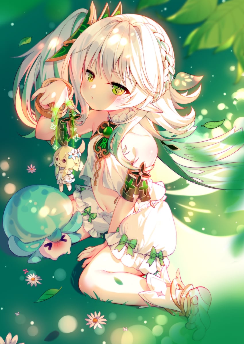 lumine, nahida, and fungi (genshin impact) drawn by gu_gu_da_mo_wang