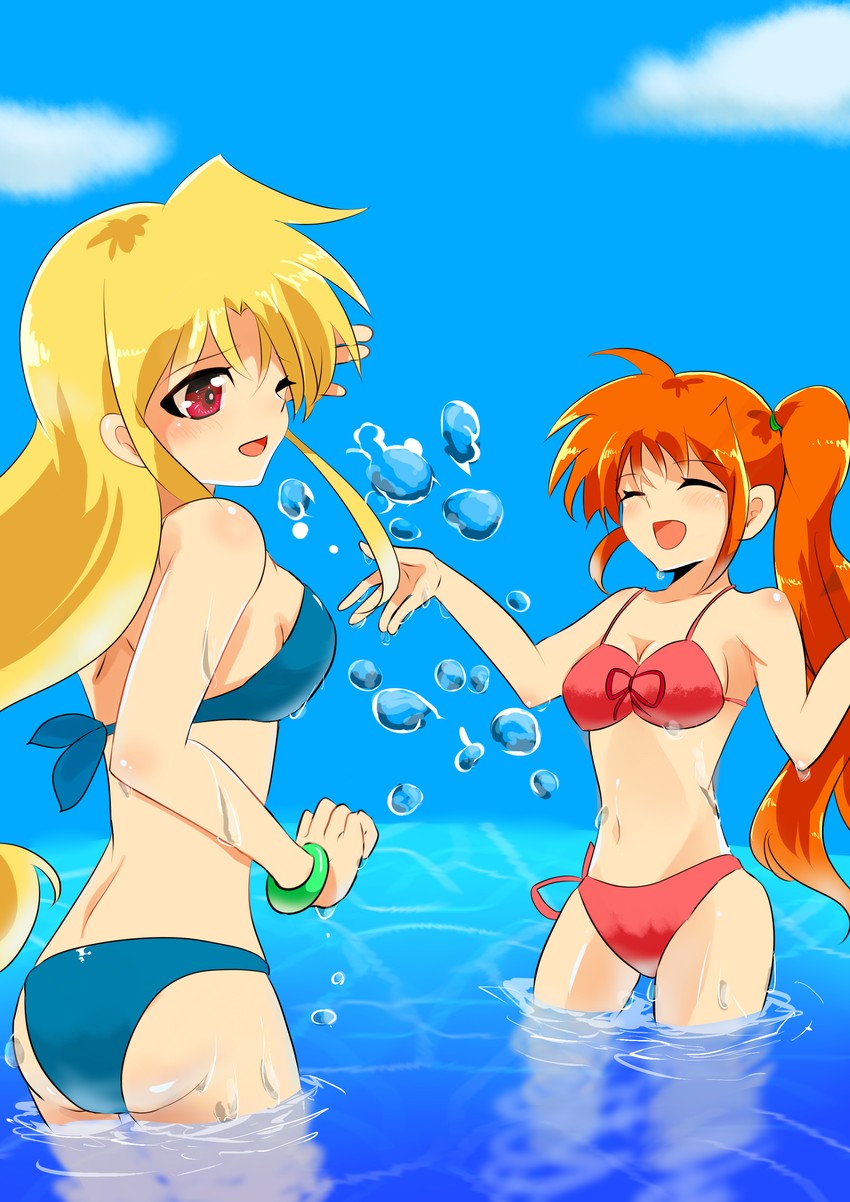 fate testarossa and takamachi nanoha (lyrical nanoha and 1 more) drawn by jink