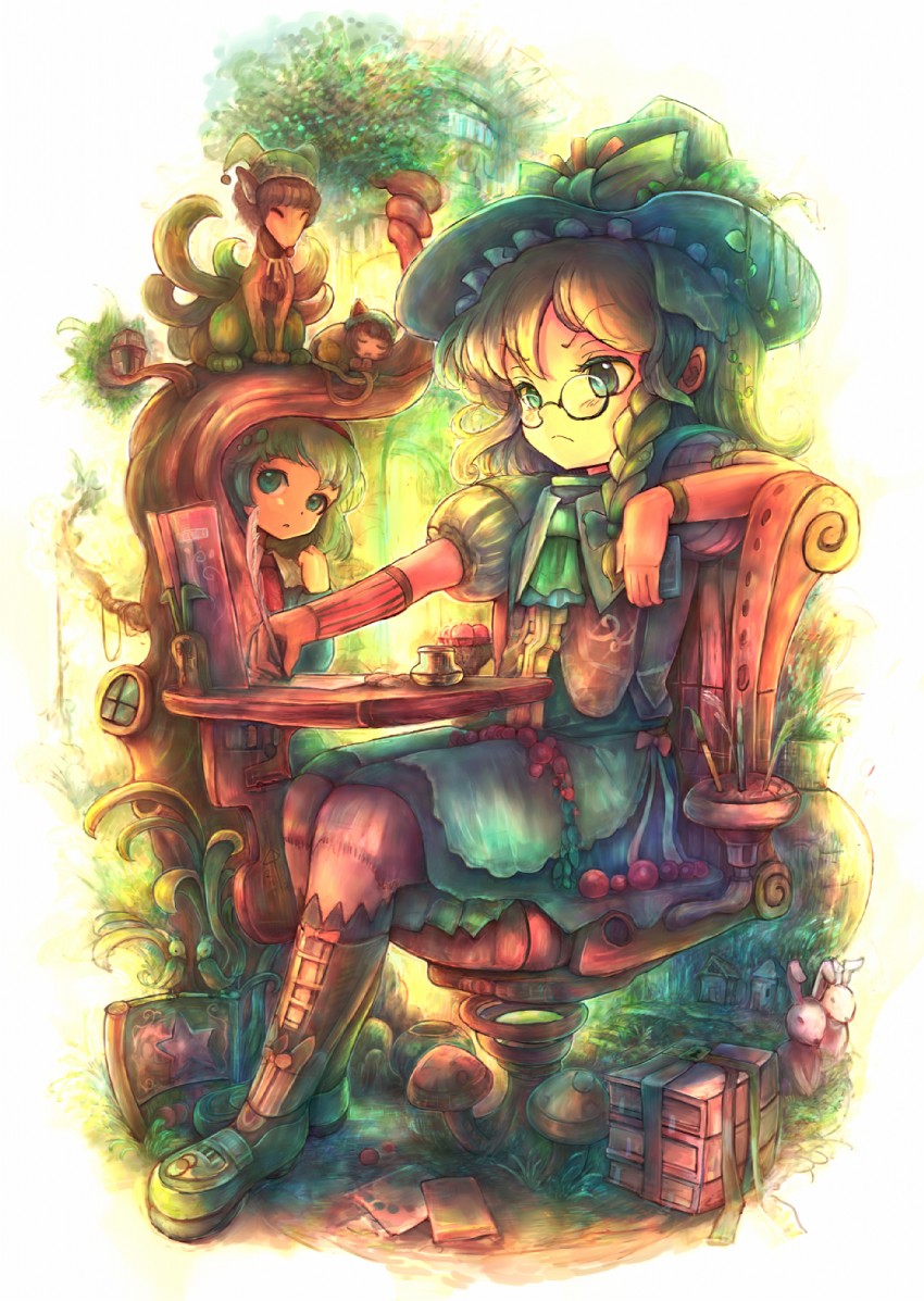 kirisame marisa, alice margatroid, yakumo ran, and chen (touhou) drawn by sanntouhei