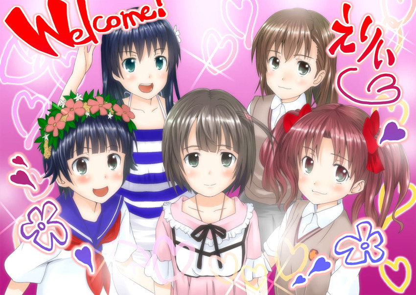 misaka mikoto, shirai kuroko, saten ruiko, uiharu kazari, and haruue erii (toaru majutsu no index and 1 more) drawn by masamuuu