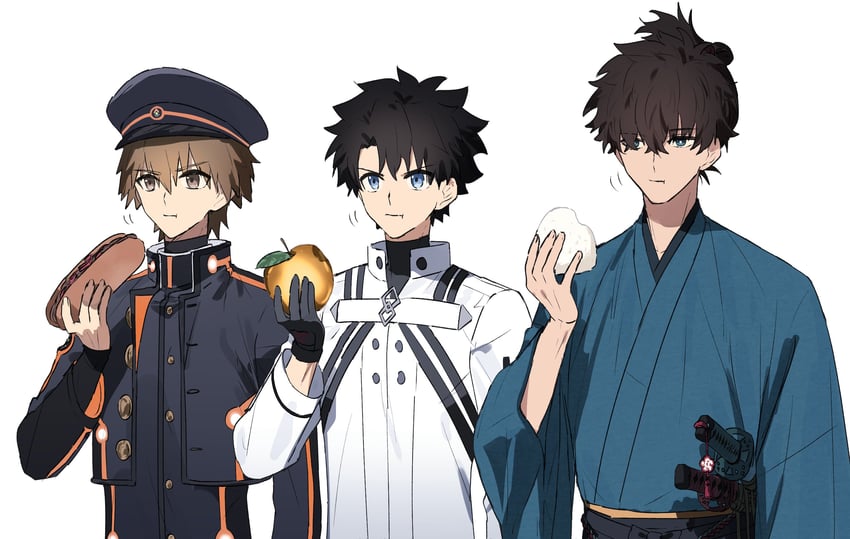 fujimaru ritsuka, miyamoto iori, and kishinami hakuno (fate and 3 more) drawn by ninjin_(ne_f_g_o)