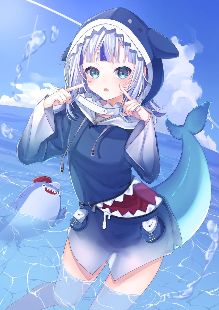 gawr gura and bloop (hololive and 1 more) drawn by miteinano_(mitei_nano28)