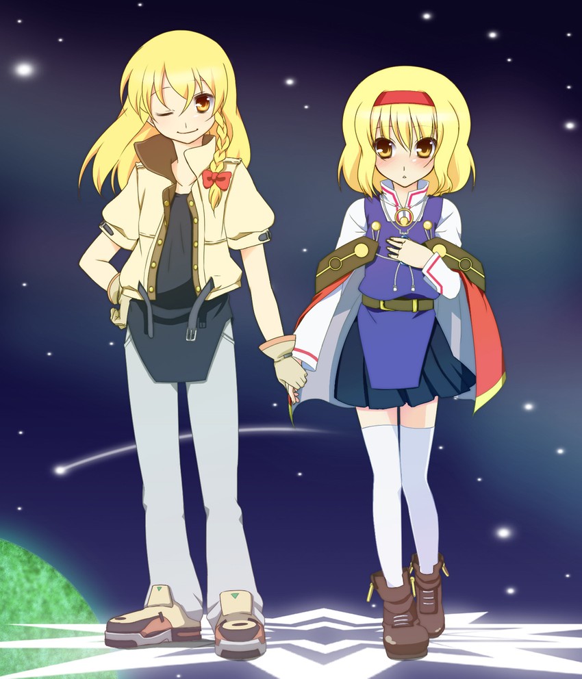 kirisame marisa, alice margatroid, rena lanford, and claude c. kenny (touhou and 2 more) drawn by nigo_(aozoragarou)
