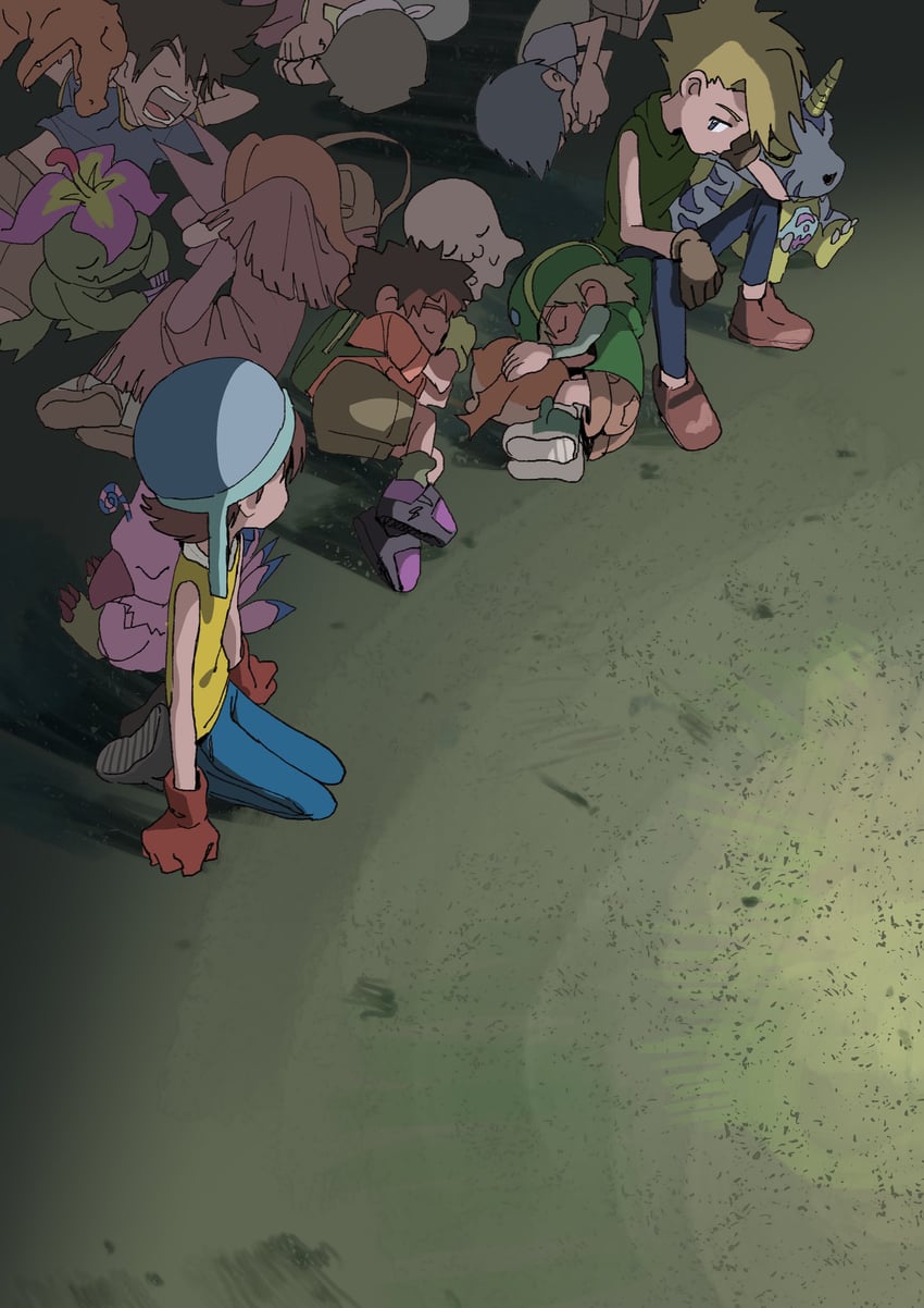 yagami hikari, yagami taichi, agumon, tachikawa mimi, takenouchi sora, and 9 more (digimon and 1 more) drawn by tantanmen