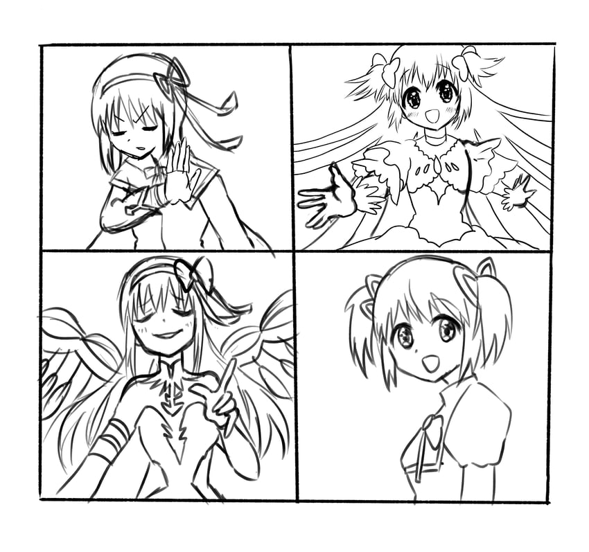 akemi homura, kaname madoka, ultimate madoka, and akuma homura (mahou shoujo madoka magica and 1 more) drawn by yamai_(fjeopswvjrrpwmf)