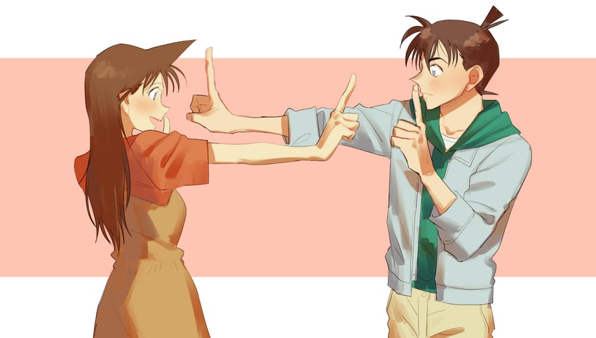 mouri ran and kudou shin'ichi (meitantei conan) drawn by czech_gana