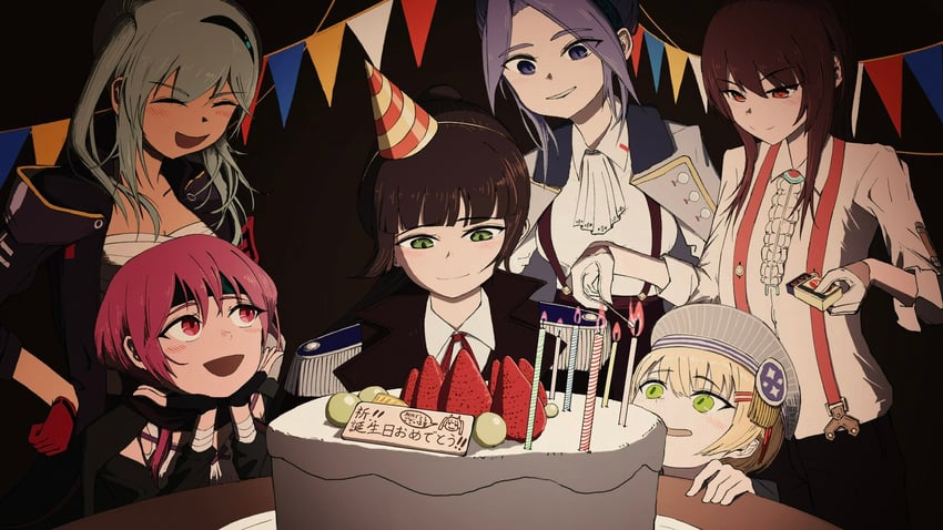 natsume inori, yanagi mion, hanamura shiki, maruyama kanata, matsuoka chiroru, and 1 more (heaven burns red) drawn by fuutasu0321