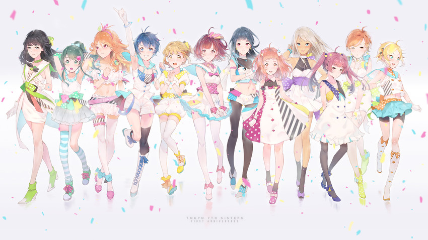 alessandra susu, usuta sumire, harumi kajika, harumi shinju, tendouji musubi, and 7 more (tokyo 7th sisters) drawn by ekao