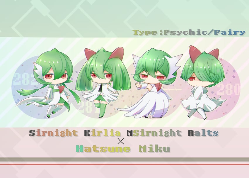 gardevoir, mega gardevoir, kirlia, and ralts (pokemon and 1 more) drawn by okaka_(pixiv_76094340)