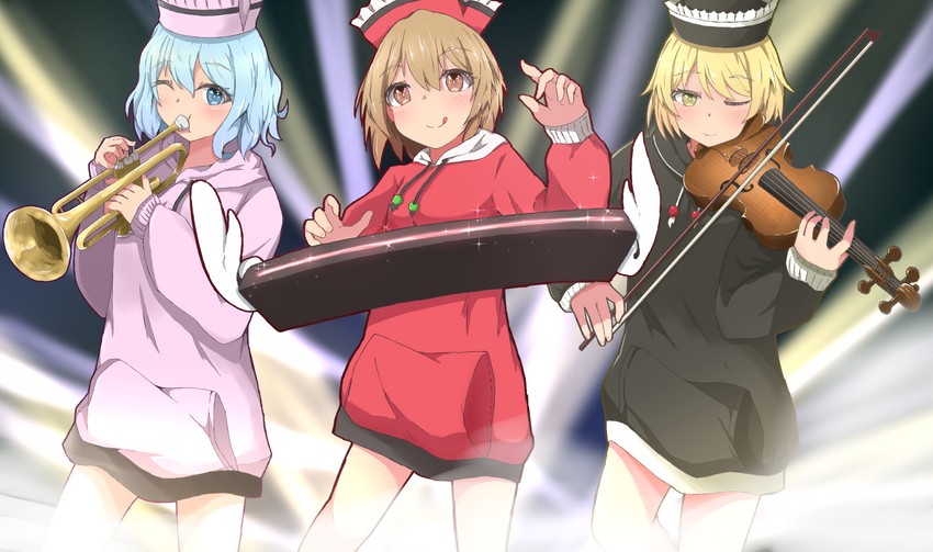 lunasa prismriver, merlin prismriver, and lyrica prismriver (touhou) drawn by mizune_(winter)