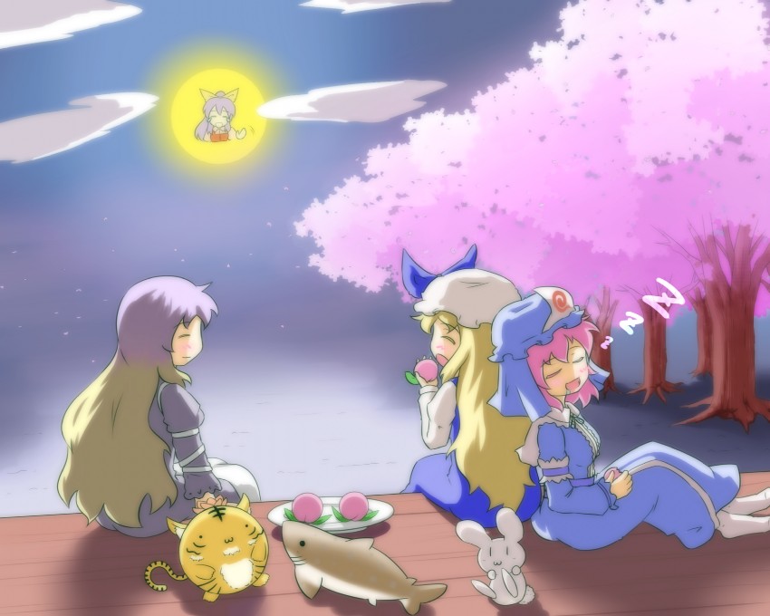 saigyouji yuyuko, hijiri byakuren, toramaru shou, watatsuki no yorihime, and watatsuki no toyohime (touhou) drawn by konokiya