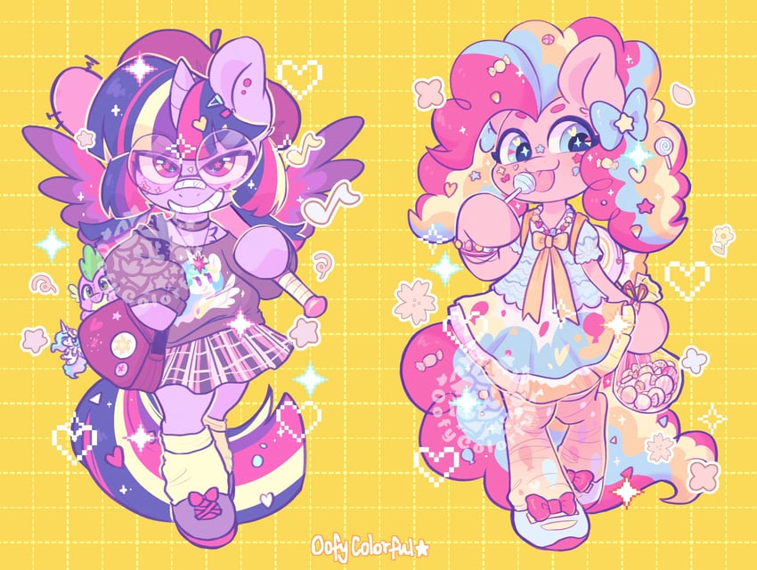 twilight sparkle, pinkie pie, princess celestia, and spike (my little pony and 1 more) drawn by oofycolorful