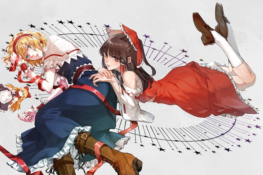 hakurei reimu, alice margatroid, and shanghai doll (touhou) drawn by frfccof_11